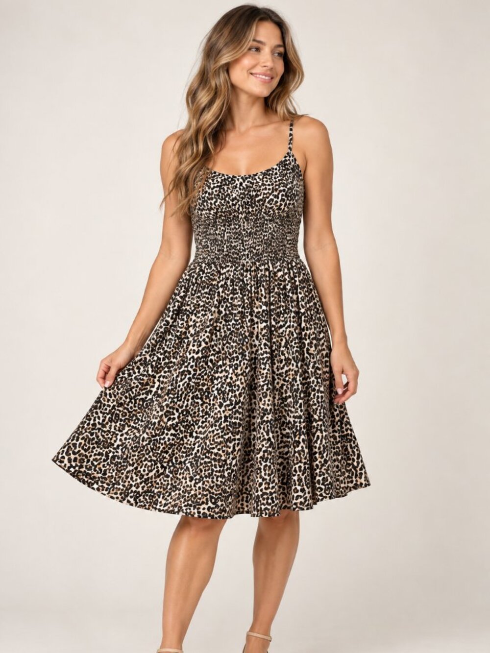 Old Navy Leopard Print Cami Mini Dress Smocked Fit & Flare Medium